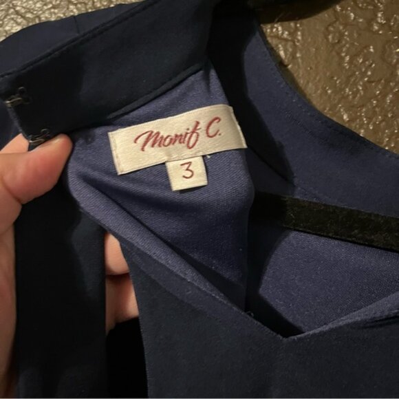 Navy Blue Monif C Evening Dress with Zipper Down the Side, Size 3 - Picture 6 of 9